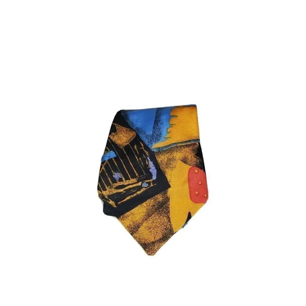 𝅺Accucy Neck Tie Mens Polyester Graphic Blue Gold Swiss Fabric‎